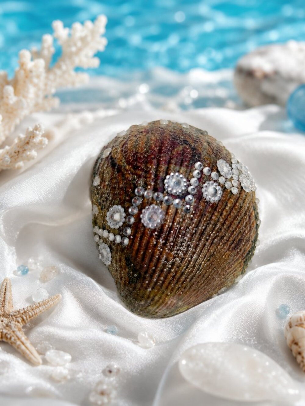 Hand-Painted Decorative Seashell | Mixed Media Coastal Decor | One-of-a-Kind